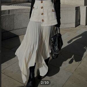 Commense - Patchwork Asymmetrical Pleated Buttoned Midi Skirt - XS